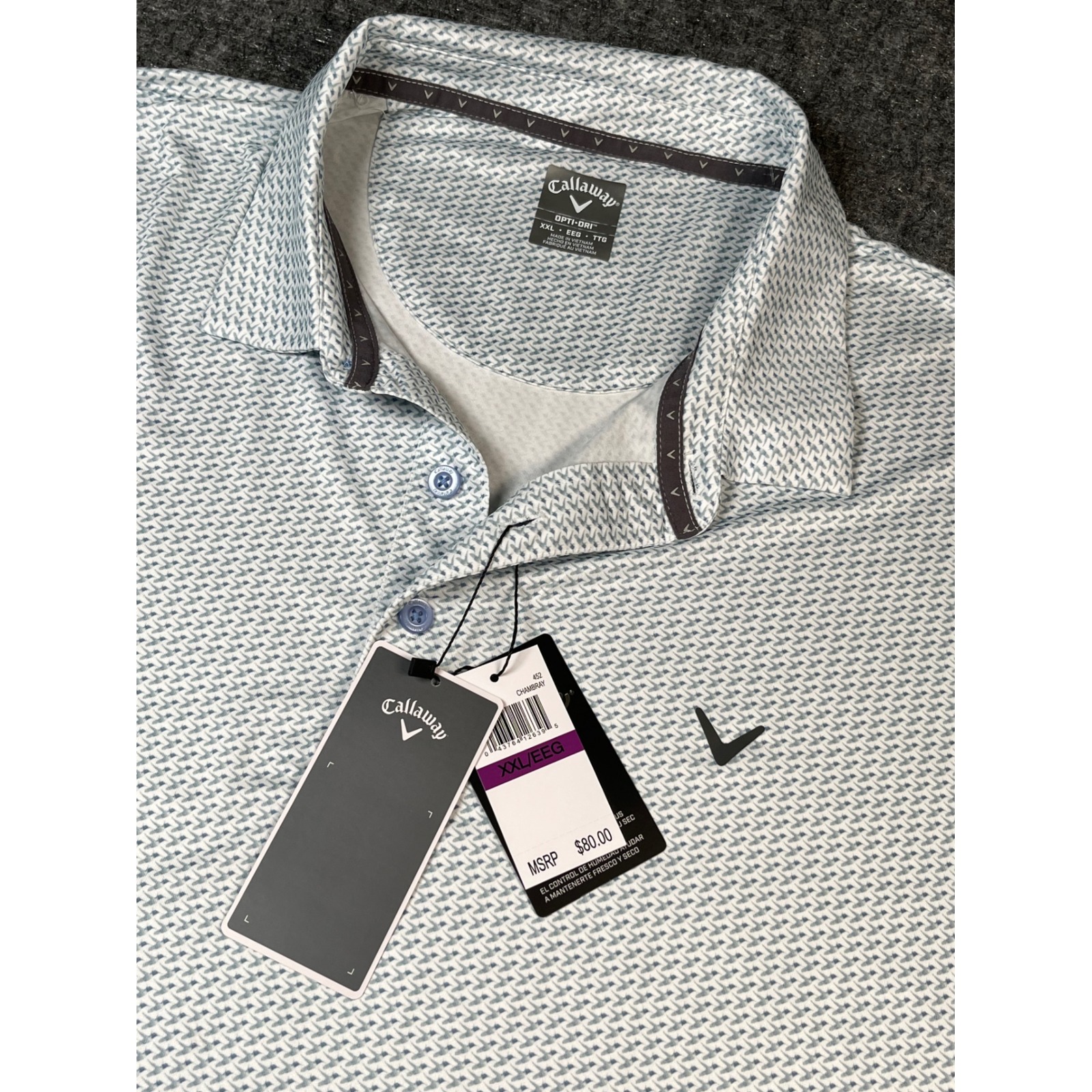 Callaway Opti-Dri Men's Golf Polo Shirt Xxl Bright White Print Short Sleeve Nwt
